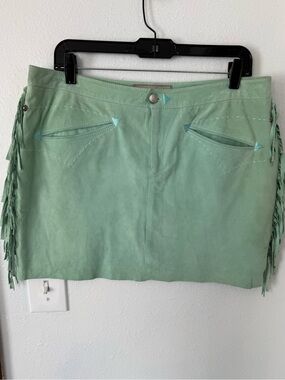 Double D Ranch Mint Green Suede Fringe Mini Skirt